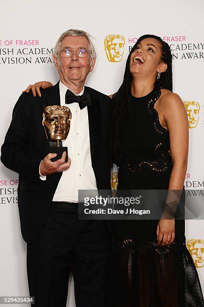 Tom Courtenay and Georgina Campbell pose for a photo in the winners room during the House Of Fraser British Academy Television Awards 2016 at the...