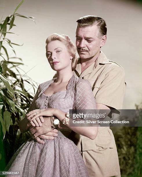 American actors Clark Gable and Grace Kelly in a promotional portrait for 'Mogambo', directed by John Ford, 1953.