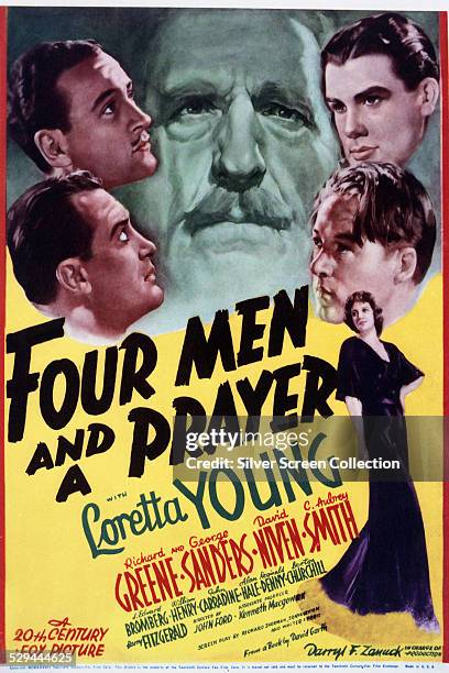 Poster for John Ford's 1938 adventure film 'Four Men And A Prayer', starring George Sanders, David Niven, C. Aubrey Smith, Richard Greene, J. Edward...