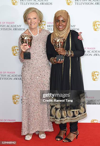 Mary Berry, accepting the Feature award for 'The Great British Bake Off' and Bake Off winner Nadiya Hussain pose in the winners room at the House Of...