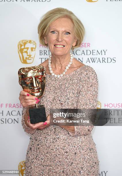 Mary Berry, accepting the Feature award for 'The Great British Bake Off' poses in the winners room at the House Of Fraser British Academy Television...