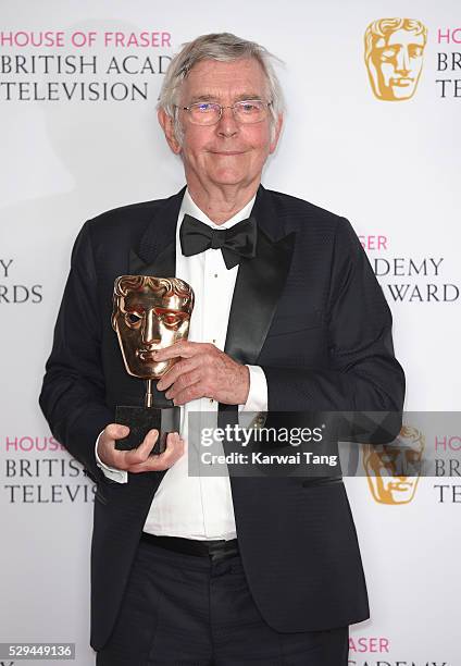 Sir Tom Courtenay, winner of Best Supporting Actor for 'Unforgotten' poses in the winners room at the House Of Fraser British Academy Television...