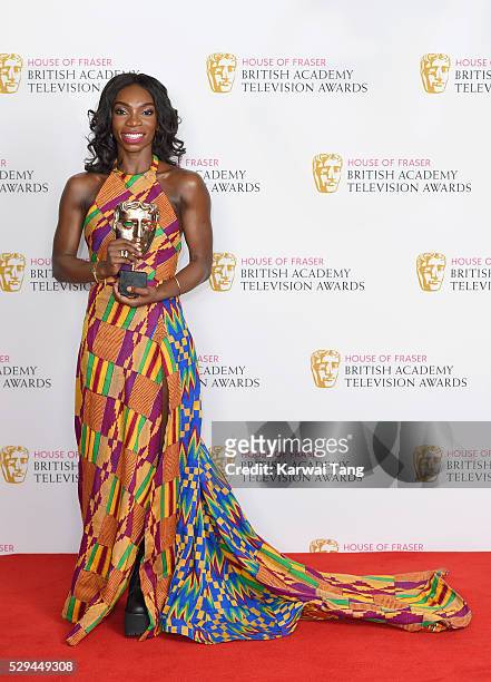 Michaela Coel, winner of Female Performance in a Comedy Programme for 'Chewing Gum' poses in the winners room at the House Of Fraser British Academy...