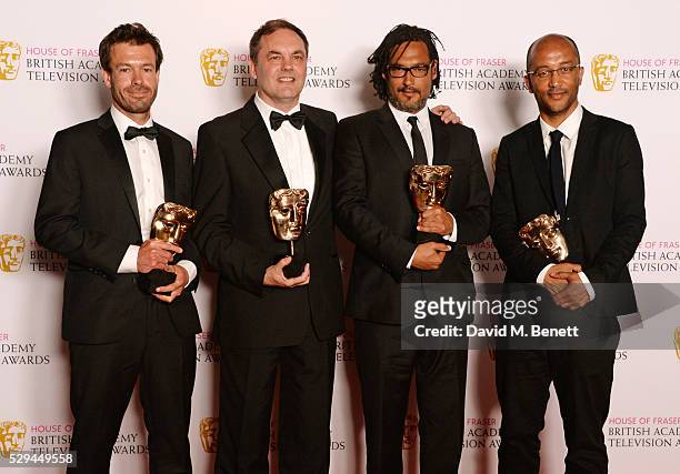 David Olusoga and fellow winners of the Specialist Factual award for "Britain's Forgotten Slave Owners" pose in the winners room at the House Of...