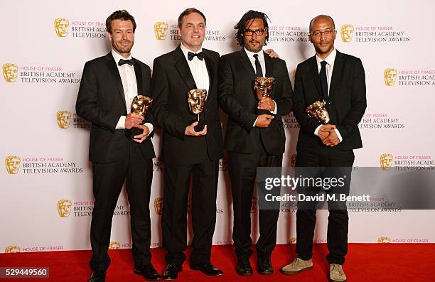 David Olusoga and fellow winners of the Specialist Factual award for "Britain's Forgotten Slave Owners" pose in the winners room at the House Of...