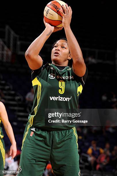 Markeisha Gatling of Seattle Storm shoots a free throw during the game against the Phoenix Mercury on May 8, 2016 at the Talking Stick Resort Arena...