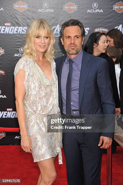 Actor Mark Ruffalo and wife Sunrise Coigney arrive at the world premiere of The Avengers held at the El Capitan Theater in Hollywood.