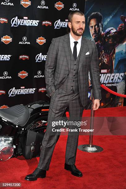 Actor Chris Evans arrives at the world premiere of The Avengers held at the El Capitan Theater in Hollywood.