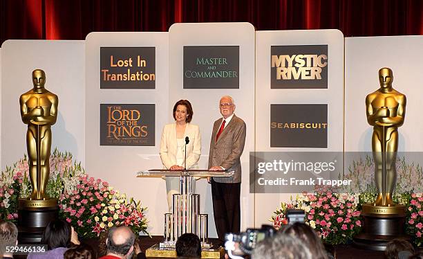 Actress Sigourney Weaver and President of the Academy of Motion Picture Arts and Sciences Frank Pierson announce the nominations for Best Picture for...