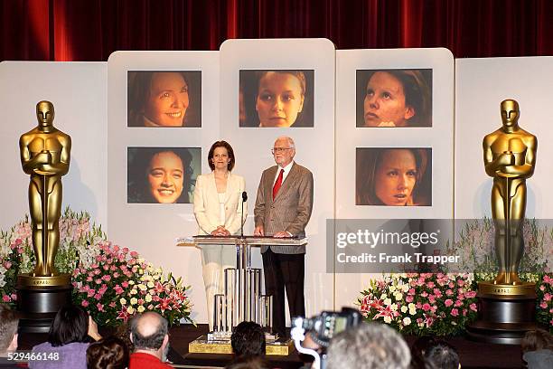 Actress Sigourney Weaver and President of the Academy of Motion Picture Arts and Sciences Frank Pierson announce Nominations for Best Actress in a...