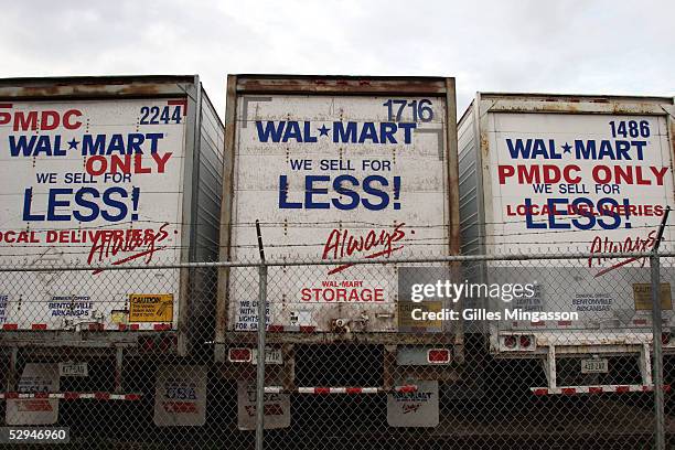 Some of Wal-Mart's 38,000 trailers are being used for storage on March 17, 2005 in Bentonville, Arkansas. Wal-Mart shipping system, perhaps the best...