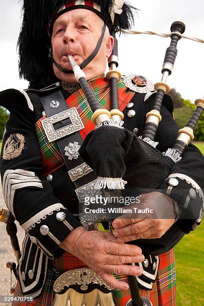 man playing bagpipes - bagpipe stock pictures, royalty-free photos & images