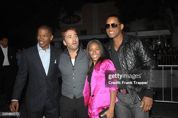 Actors Jamie Foxx, Jeremy Piven, Jada Pinkett Smith and Will Smith arrive at the premiere of "The Kingdom" held at the Village Theater in Westwood.