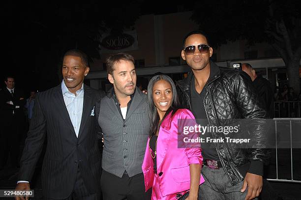 Actors Jamie Foxx, Jeremy Piven, Jada Pinkett Smith and Will Smith arrive at the premiere of "The Kingdom" held at the Village Theater in Westwood.