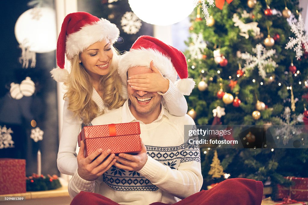 Couple with Christmas present