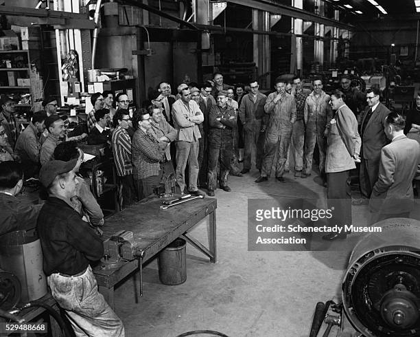 Radio and television star Ronald Reagan tours the GE plant in Schenectady, New York. Reagan was the spokesman for GE from 1952-1962, and was the host...