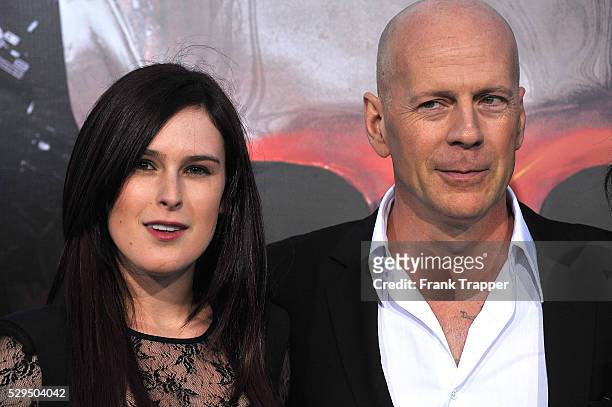 Actress Rumer Willis and actor Bruce Willis arrive at the Premiere of Lionsgate Films' "The Expendables" held at Grauman's Chinese Theatre in...