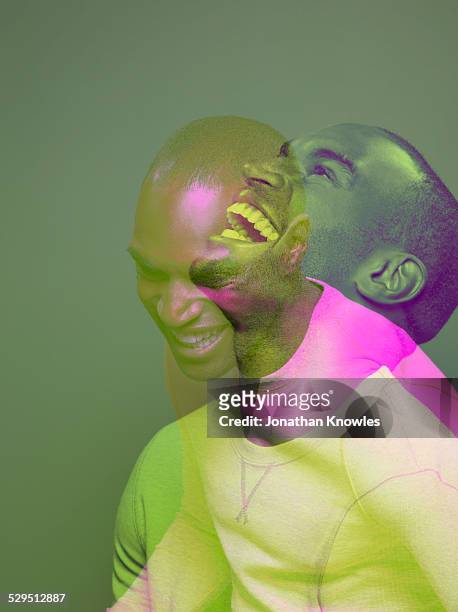 multiple exposure of a dark skinned male laughing - multiple exposure stock pictures, royalty-free photos & images