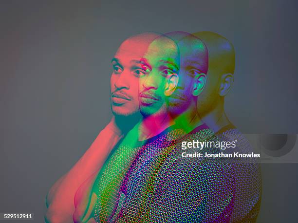multiple exposure,portrait a dark skinned male - multiple images of the same person stock pictures, royalty-free photos & images