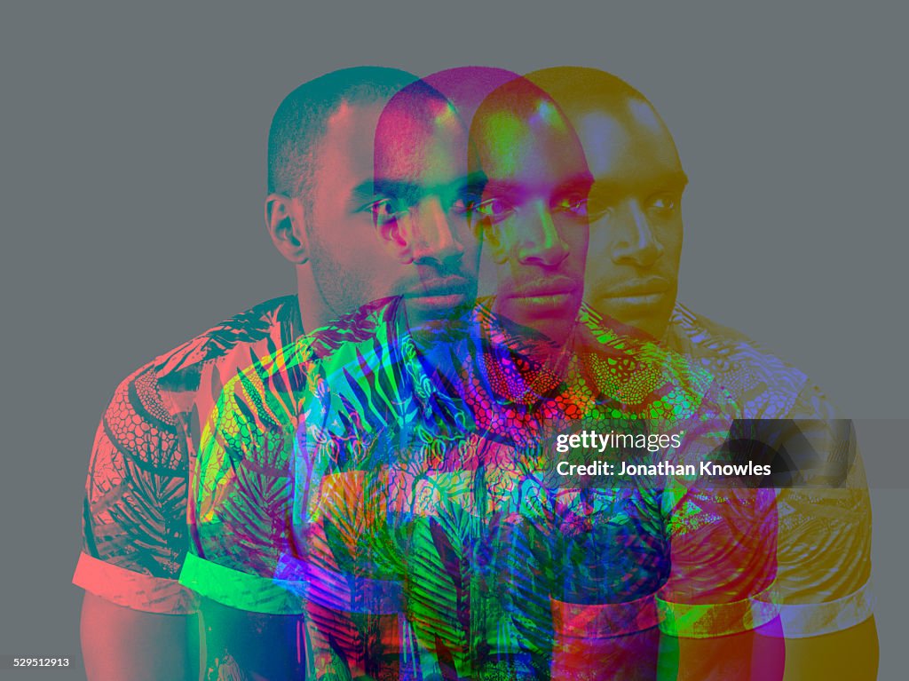 Multiple exposure,side view,dark skinned male