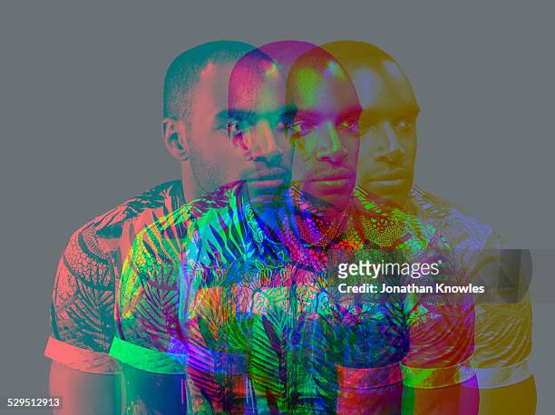 multiple exposure,side view,dark skinned male - multiple images of the same person stock pictures, royalty-free photos & images