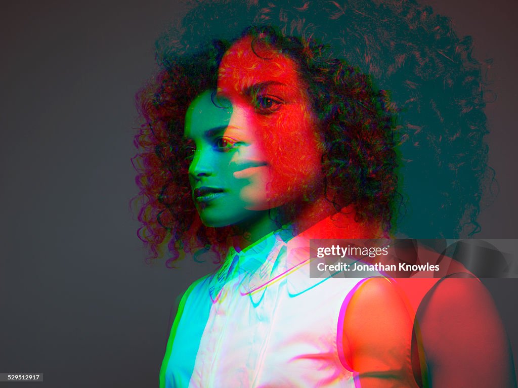 Multiple exposure,side view,dark skinned female