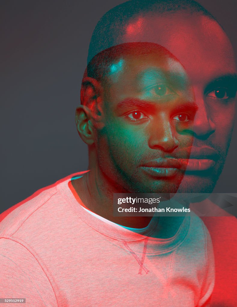 Dark skinned male,multiple exposure, side