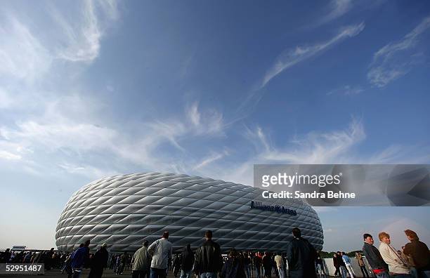General view of the stadium ahead of the exhibtion match between the traditional teams of 1860 Munich and Bayern Munich at the Allianz Arena on May...