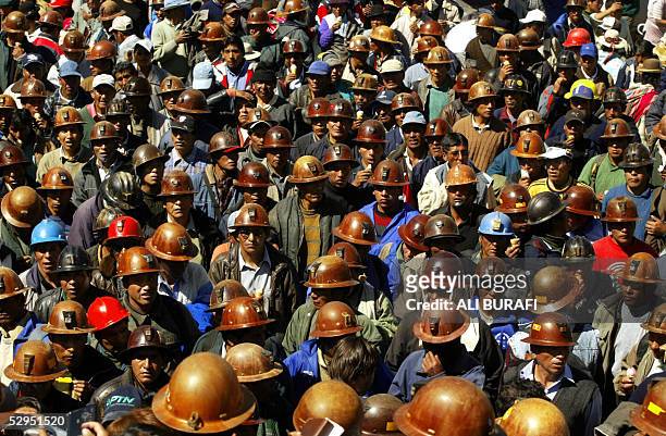 Hundreds of miners take part in a rally in La Paz 19 May 2005, demanding the nationalization of Bolivian gas and oil resources. New measures...