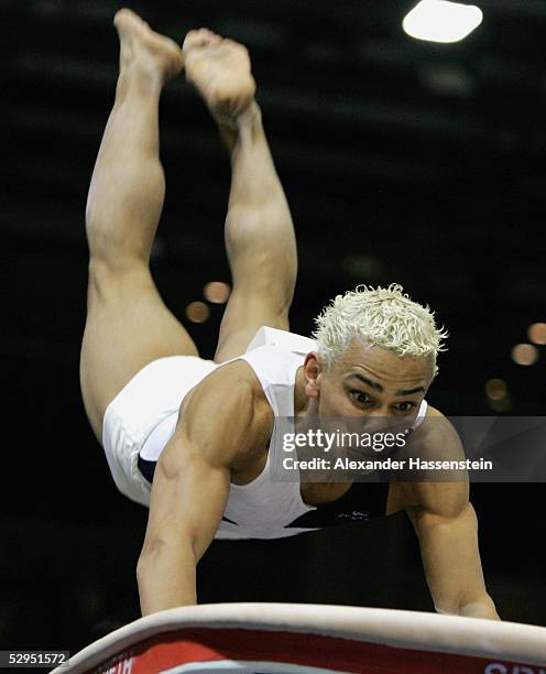 Matthias Fahrig of Germany performs on the vault during the International German Gymnastics Festival on May 19, 2005 in Berlin, Germany.