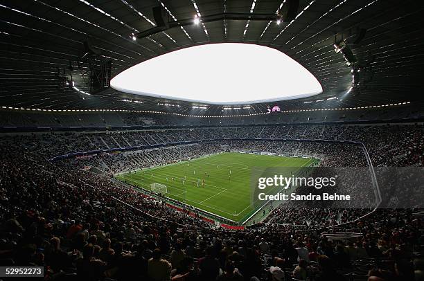 General view of the football stadium during an exhibition match between the traditional teams of 1860 Munich and Bayern Munich at the Allianz Arena...