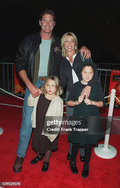 David Hasselhof arrives with his wife Pamela and their daughters Taylor-Ann and Hayley-Amber.