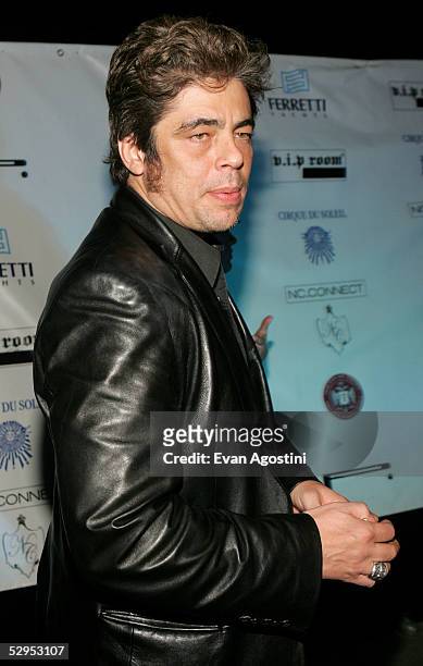 Actor Benicio Del Toro arrives at Naomi Campbell's Le Carnival D'Or party at VIP Terraces, Palm Beach during the 58th International Cannes Film...