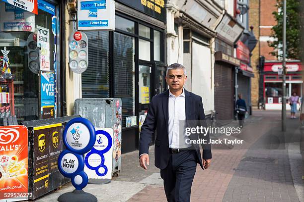 London Mayor Sadiq Khan makes his way to work after leaving his home in Tooting on May 9, 2016 in London, England. Mr Khan begins his first day at...