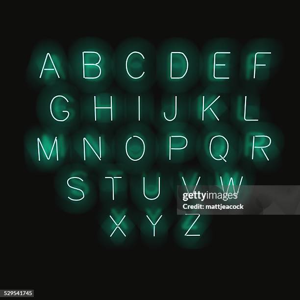 neon großbuchstabe alphabet - leuchtschrift stock-grafiken, -clipart, -cartoons und -symbole