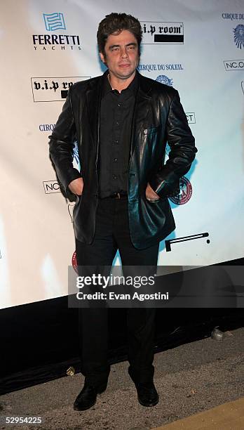 Actor Benicio Del Toro arrives at Naomi Campbell's Le Carnival D'Or party at VIP Terraces, Palm Beach during the 58th International Cannes Film...