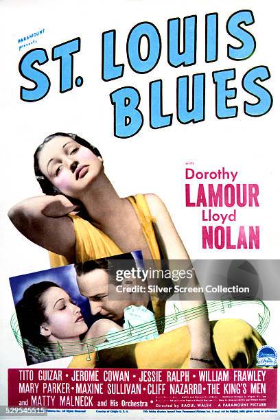 Poster for Raoul Walsh's 1939 musical 'St. Louis Blues', starring Dorothy Lamour and Lloyd Nolan.