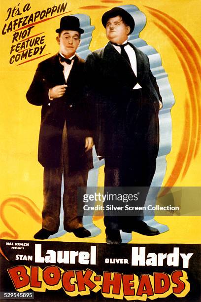 Poster for John G. Blystone's 1938 Laurel and Hardy comedy, 'Block-Heads'.