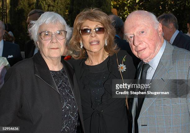 Writer Harper Lee, Honorary Chair Veronique Peck and actor Norman Lloyd attend the reception prior to the Library Foundation of Los Angeles 2005...