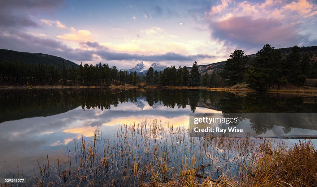 Lake moon and sunrise