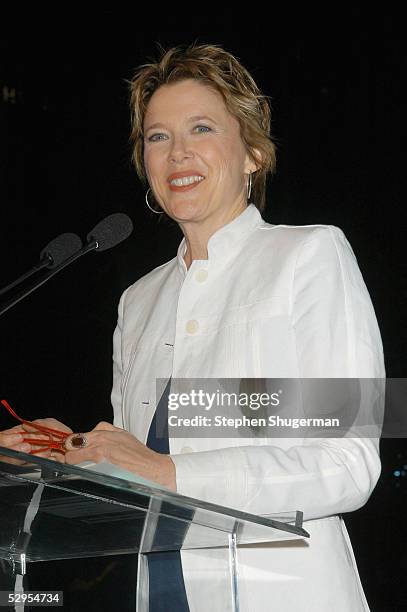 Actress Annette Bening speaks at the Library Foundation of Los Angeles 2005 Awards Dinner honoring Harper Lee at the City National Plaza on May 19,...