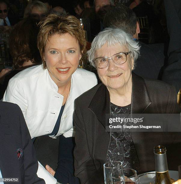 Actress Annette Bening and writer Harper Lee attend the Library Foundation of Los Angeles 2005 Awards Dinner honoring Harper Lee at the City National...