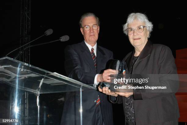 Writer Harper Lee receives her award at the Library Foundation of Los Angeles 2005 Awards Dinner honoring Harper Lee at the City National Plaza on...