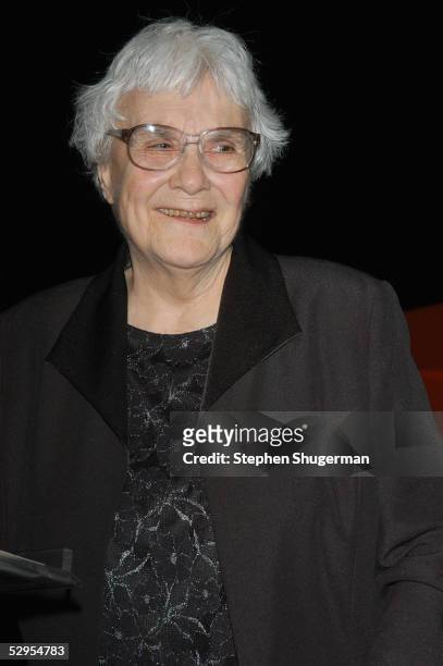 Writer Harper Lee speaks at the Library Foundation of Los Angeles 2005 Awards Dinner honoring Harper Lee at the City National Plaza on May 19, 2005...
