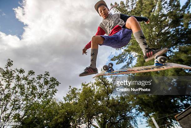 Skateboarders performing their tricks in a Skate Park in Windhoek, Namibia, on May 7, 2016.