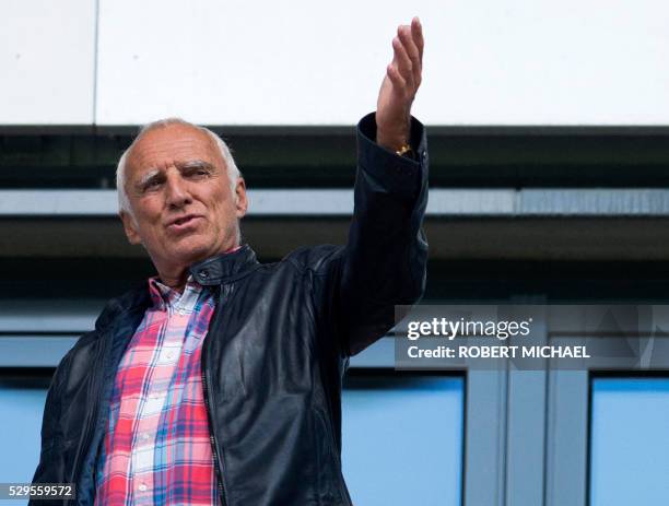 Dietrich Mateschitz, Austrian businessman and co-founder of the Red Bull energy drink compan, gestures during the German second division Bundesliga...
