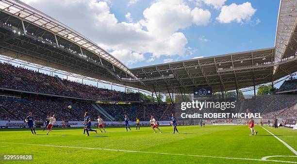 General view of the Red Bull Arena football stadium during the German second division Bundesliga football match between RB Leipzig and Karlsruher SC...