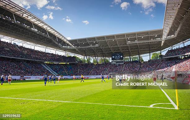 General view of the Red Bull Arena football stadium during the German second division Bundesliga football match between RB Leipzig and Karlsruher SC...