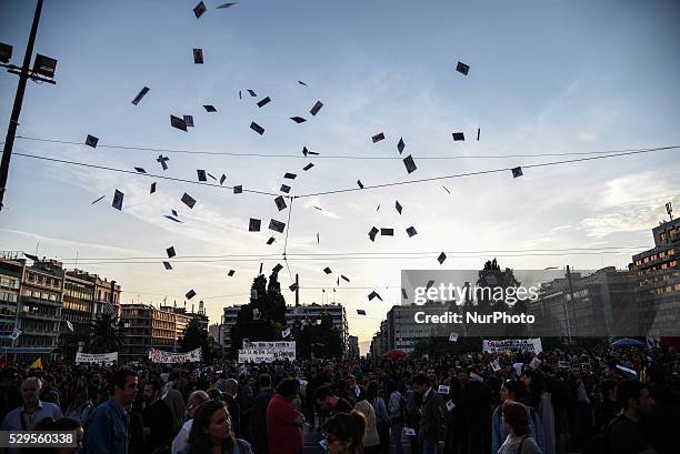 Protest outside the Parliament, in Athens, Greece, on May 8, 2016.