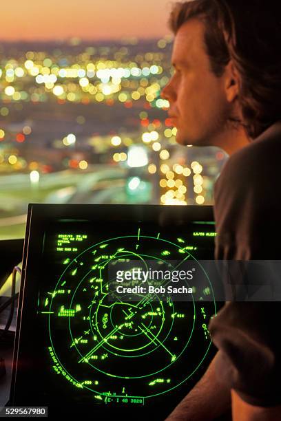 air traffic controller in tower - ジョン・f・ケネディ空港 ストックフォトと画像